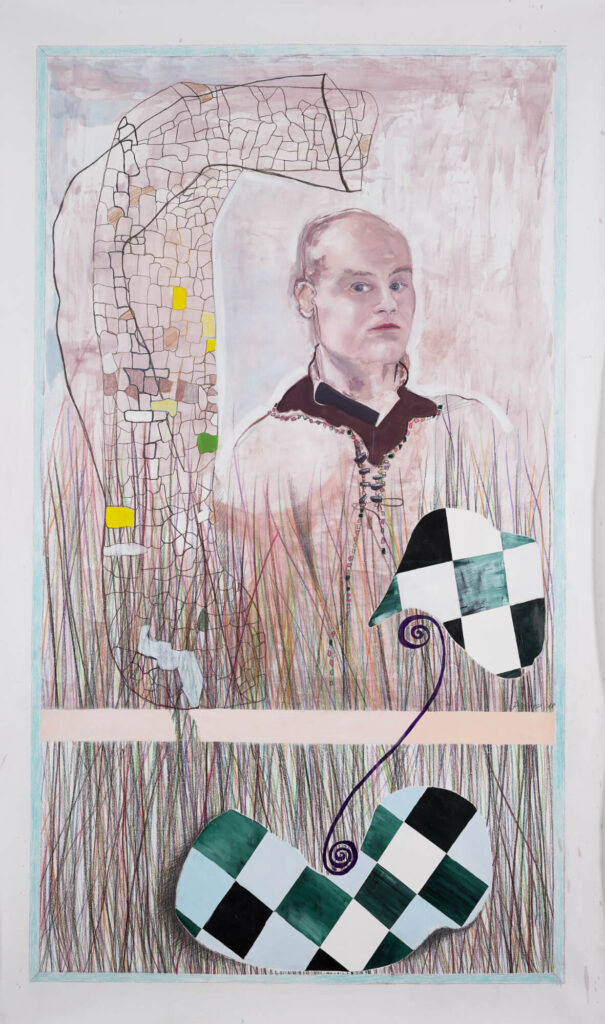 Dialog I, 2018, 174x105cm, Öl, Blei- und Buntstift auf Papier