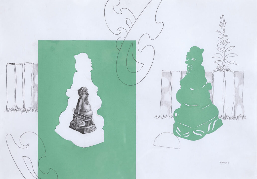 Rückdoppelung III, 2019, 44x63cm, Bleistift, farbiger Karton collagiert auf Papier