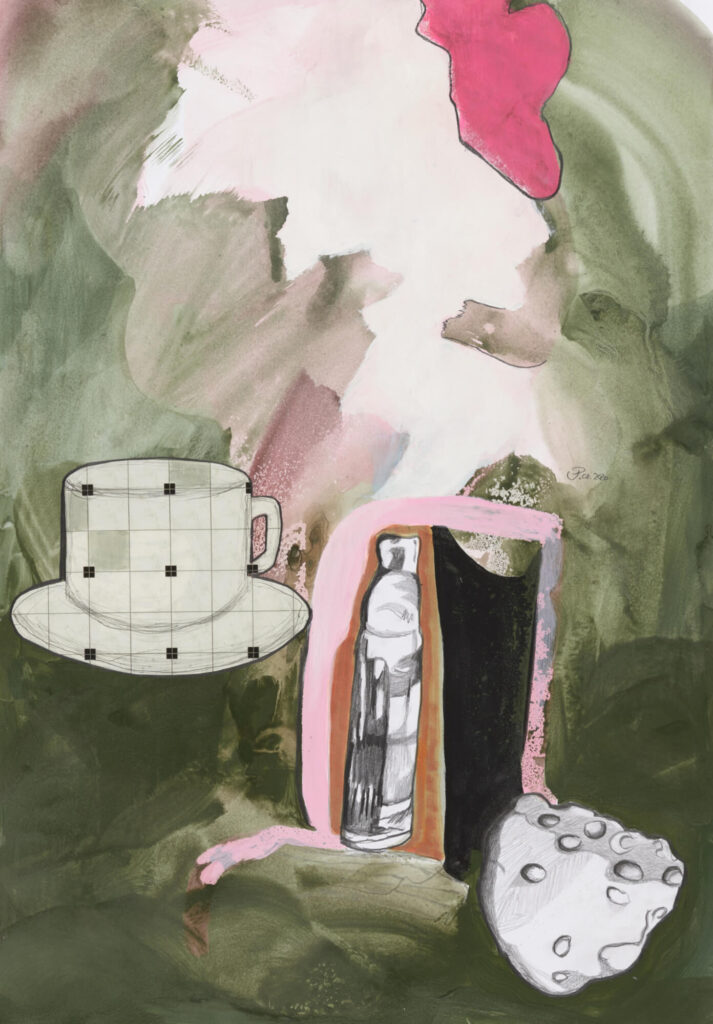 Plakatentwurf, Triumpf des Alltags A, 2020, 63x46cm, Acryl, Bleistift, Folie auf Papier