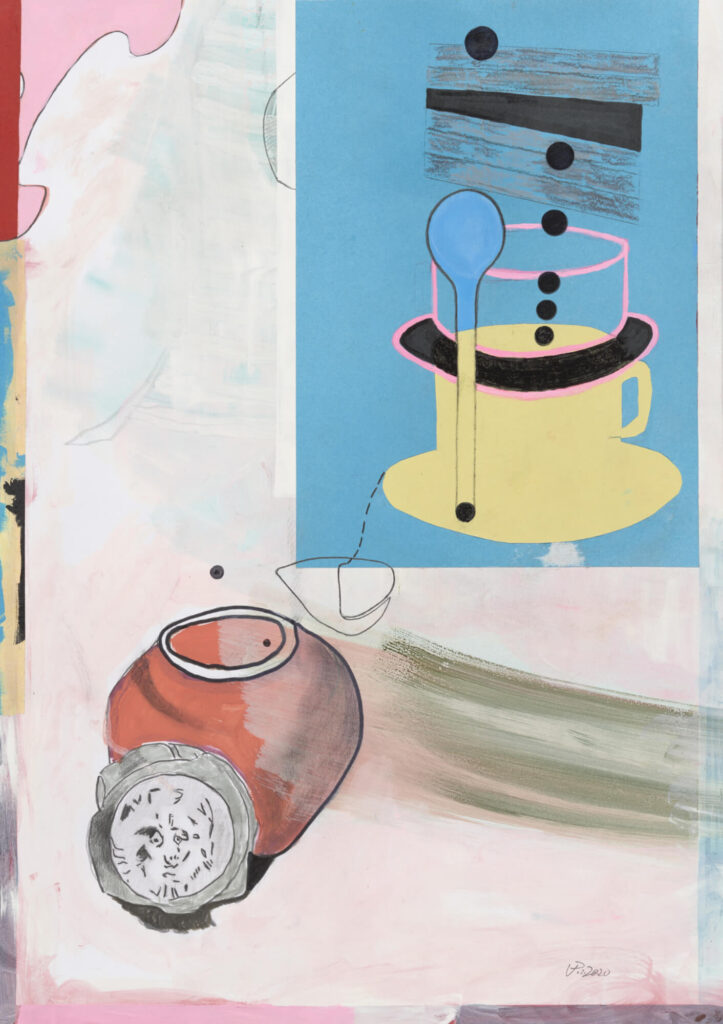 Plakatentwurf, Triumpf des Alltags C, 2020, 63x46cm, Acryl, Bleistift, Folie auf Papier