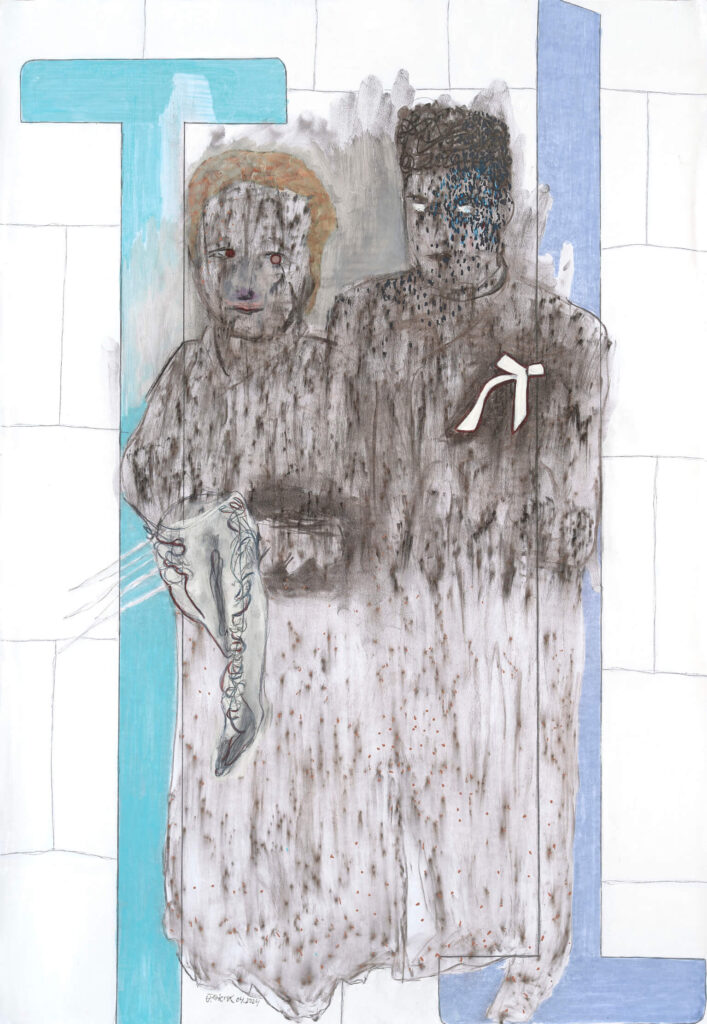 Onkel Ernst 1922 42/52 IV, 2024, 100x70cm, Bleistift, Kohle, Öl, Fineliner auf Papier