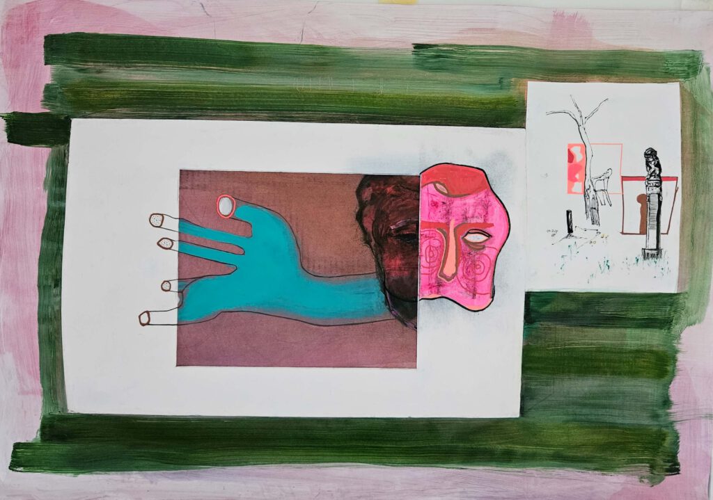 URR III, 2024, 70x100cm, Tempera, Ölfarbe, Bleistift, Papier auf Papier